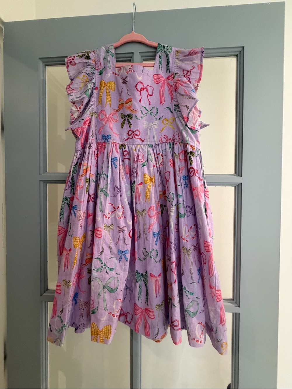 Pink Chicken Lavender Bow Print Ruffle Dress